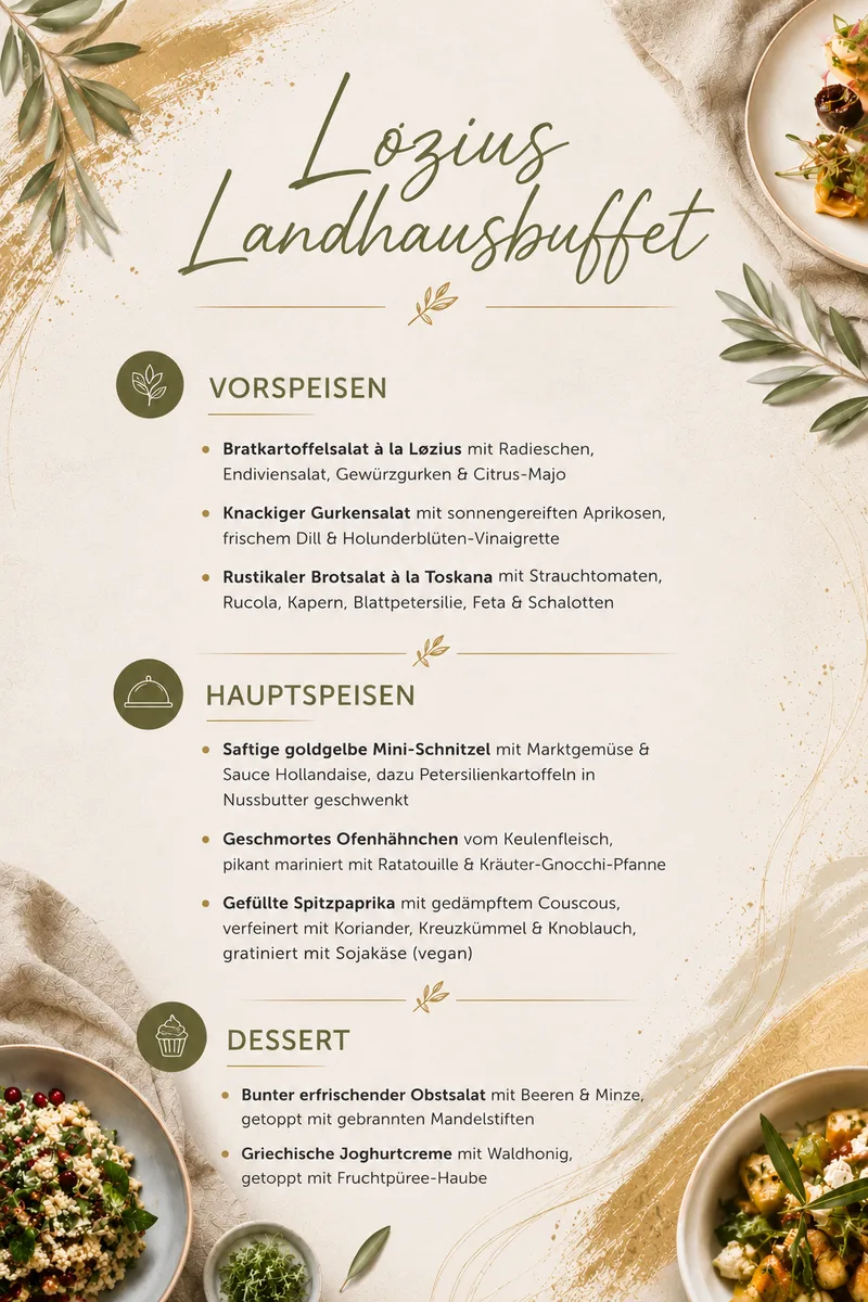 Menükarte Løzius Landhausbuffet – alle Gänge im Überblick