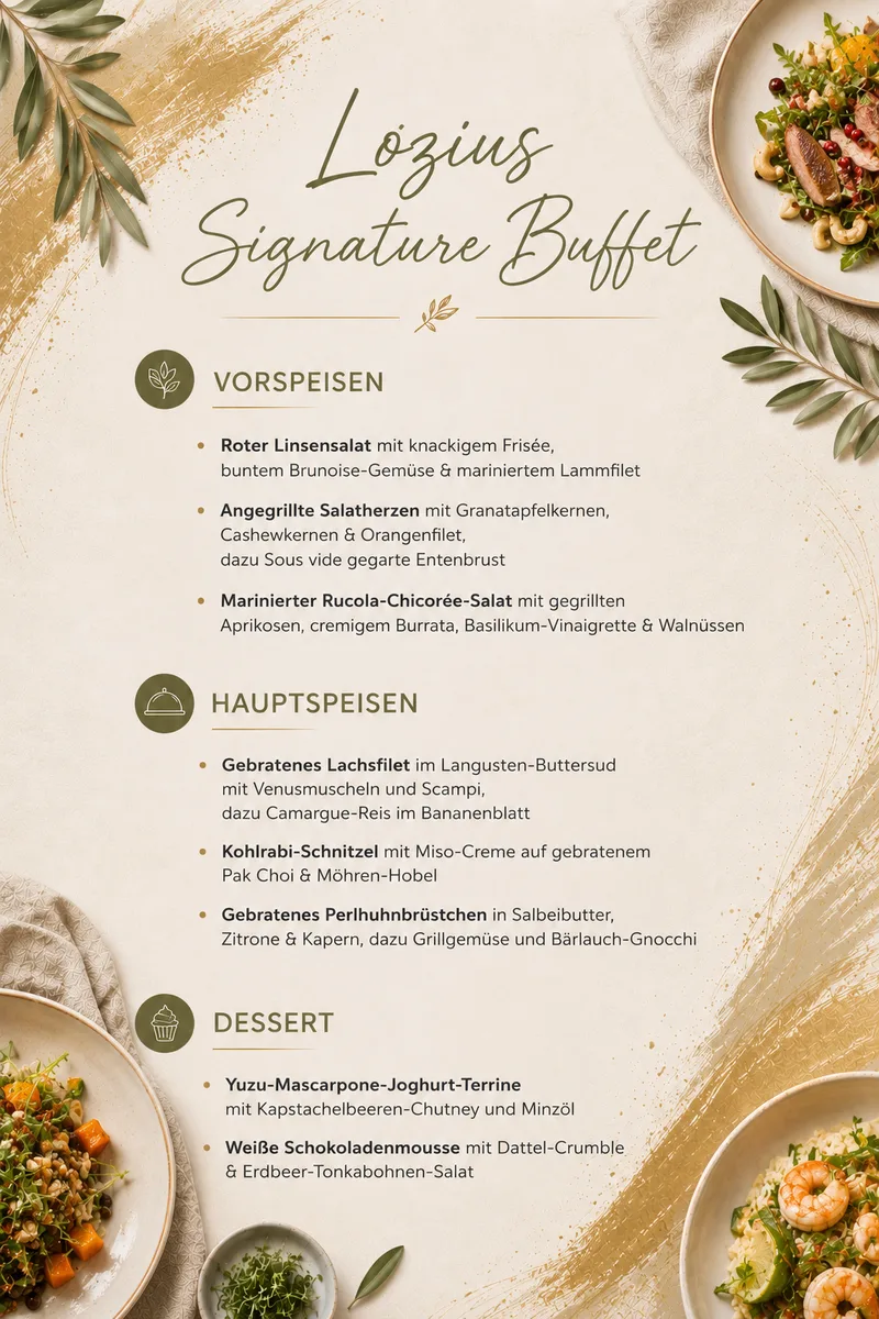 Menükarte Løzius Signature Buffet – alle Gänge im Überblick